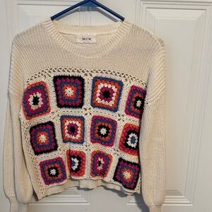 Sadie & Sage Cream Crochet Patchwork Sweater